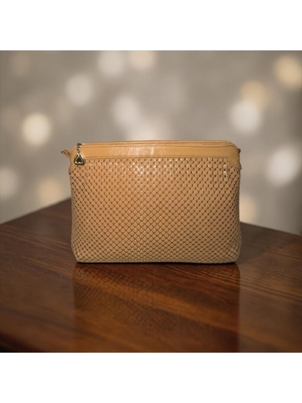 VTG Whiting & Davis Mesh Handbag Beige Metal Chainmail 3-way Bag 80s USA Clutch - Picture 12 of 12